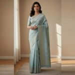 Ethereal Seafoam Blue Banarasi Silk Saree with Intricate Silver Zari