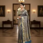 Elegant Blue & Gold Kanchipuram Silk Saree - Image 2