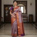 Exquisite Lavender-Grey Kanchipuram Silk Saree with Antique Gold Zari & Purple Border
