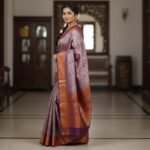 Exquisite Lavender-Grey Kanchipuram Silk Saree with Antique Gold Zari & Purple Border - Image 2
