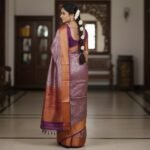 Exquisite Lavender-Grey Kanchipuram Silk Saree with Antique Gold Zari & Purple Border - Image 3