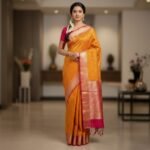 Exquisite Mango Yellow & Fuchsia Pink Kanchipuram Silk Saree with Traditional Zari Border