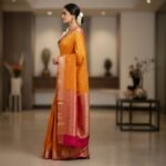 Exquisite Mango Yellow & Fuchsia Pink Kanchipuram Silk Saree with Traditional Zari Border - Image 2