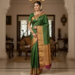 Elegant Forest Green Kanchipuram Silk Saree with Traditional Gold Zari Borders