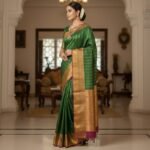 Elegant Forest Green Kanchipuram Silk Saree with Traditional Gold Zari Borders - Image 2