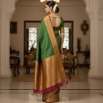 Elegant Forest Green Kanchipuram Silk Saree with Traditional Gold Zari Borders - Image 3