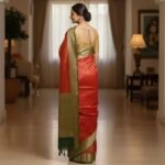 Regal Crimson Banarasi Silk Saree with Contrast Bottle Green Border - Image 3