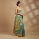 Royal Seafoam & Antique Gold Kanchipuram Silk Saree - Image 2