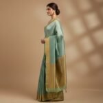 Royal Seafoam & Antique Gold Kanchipuram Silk Saree - Image 3