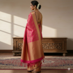 Exquisite Fuchsia Pink Kanchipuram Silk Saree with Gold Zari & Tassel Detail - Image 3