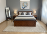 Handcrafted Teak Finish Solid Wood Queen Bed