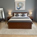 Handcrafted Teak Finish Solid Wood Queen Bed