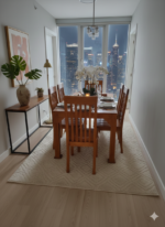 Elegant 4-Seater Teak-Finished Dining Set with Glass Top - Image 4