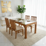 Elegant 4-Seater Teak-Finished Dining Set with Glass Top - Image 3