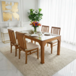 Elegant 4-Seater Teak-Finished Dining Set with Glass Top - Image 2