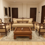 Royal Victoria Hand-Carved Teak Wood Sofa Set – 5 Seater with Partitioned Coffee Table