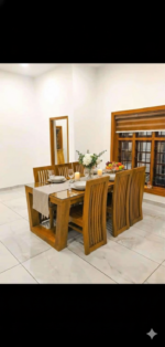 Handcrafted Solid Wood 6-Seater Dining Set with Glass Top & Slatted High-Back Chairs - Image 3