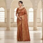 Rust Orange Banarasi Silk Saree with Intricate Gold Zari Weave