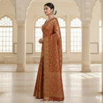 Rust Orange Banarasi Silk Saree with Intricate Gold Zari Weave - Image 2