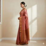 Timeless Elegance – Rosewood Pink Banarasi Silk Saree with Antique Zari Border - Image 2