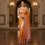 Sunset Gold & Rose Pink Handloom Banarasi Silk Saree