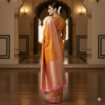 Sunset Gold & Rose Pink Handloom Banarasi Silk Saree - Image 3
