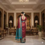 Regal Magenta & Turquoise Kanchipuram Silk Saree - Image 3