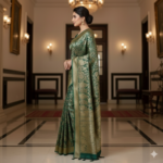 Emerald & Gold Banarasi Silk Saree - Image 2