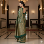 Emerald & Gold Banarasi Silk Saree - Image 3