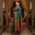 Elegant Emerald & Maroon Kanchipuram Silk Saree - Image 2