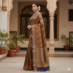 Vintage Elegance Mustard & Royal Blue Banarasi Silk Saree - Image 2
