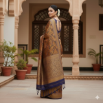 Vintage Elegance Mustard & Royal Blue Banarasi Silk Saree - Image 3