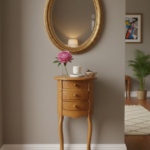 Vintage-Inspired Oval Teak Accent Table – Petite 3-Drawer Bedside Console