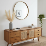 Scandi-Modern Oak & Rattan Console Table