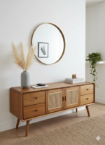 Scandi-Modern Oak & Rattan Console Table