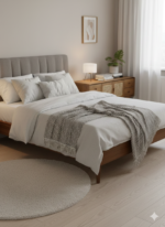 Scandi-Modern Oak & Rattan Console Table - Image 2