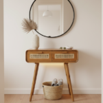 Mid-Century Modern Cane & Teak Console Table