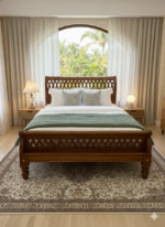 Elegant Hand-Carved Sleigh Bed – Solid Wood Craftsmanship