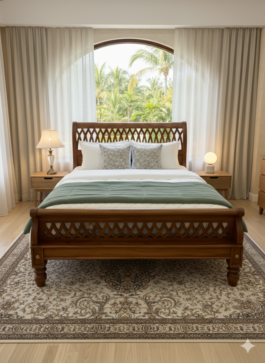 1770535958581 Elegant Hand-Carved Sleigh Bed – Solid Wood Craftsmanship - Image 1