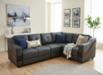 Modern Charcoal Grey L-Shaped Sectional with Walnut Accents