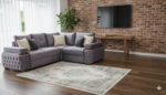 Luxury Modern Tufted Sectional Sofa in Lavender Grey with Wood Trim - Image 2
