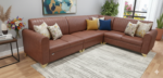 Modern Cognac Brown L-Shaped Sectional – Sleek Ribbed Leather Design - Image 2