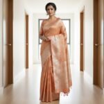 Ethereal Peach & Silver Handloom Banarasi Silk Saree