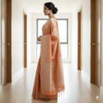 Ethereal Peach & Silver Handloom Banarasi Silk Saree - Image 2