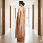 Ethereal Peach & Silver Handloom Banarasi Silk Saree - Image 3