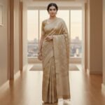Elegant Champagne Gold Banarasi Silk Saree with Intricate Floral Weave