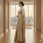 Elegant Champagne Gold Banarasi Silk Saree with Intricate Floral Weave - Image 2