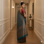 Dual-Tone Regal Silk Saree in Teal Blue & Deep Maroon - Image 3