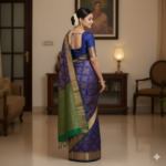 Royal Blue & Gold Banarasi Silk Saree - Image 3