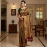 Royal Olive & Antique Gold Banarasi Silk Saree with Zari Brocade